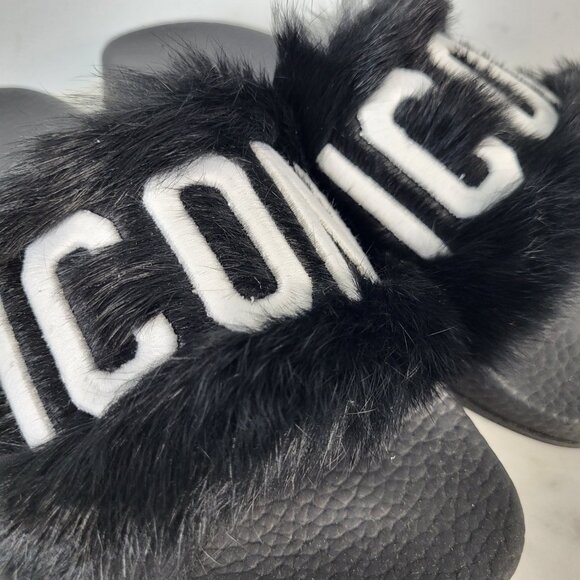 NWB~$825~DSQUARED2~7.5/8~ICON BLACK WHITE GENUINE  RABBIT FUR SANDALS SLIDES - Picture 5 of 16